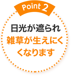 Point2 日光が遮られ雑草が生えにくくなります